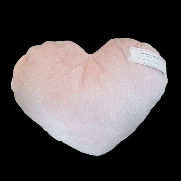 CUPCAKES AND CASHMERE Faux Fur Heart Shaped Pillow20x20Posh Pastel Pink NEW